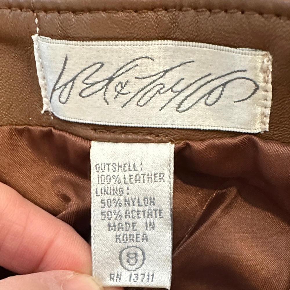 Lord & Taylor Brown Leather Midi Skirt - Picture 2 of 4